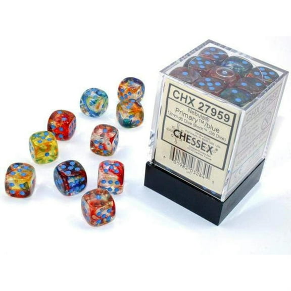 Chessex Nebula 12mm d6 Nocturnal/Blue w/Luminary Dice Block (36 dice),Orange