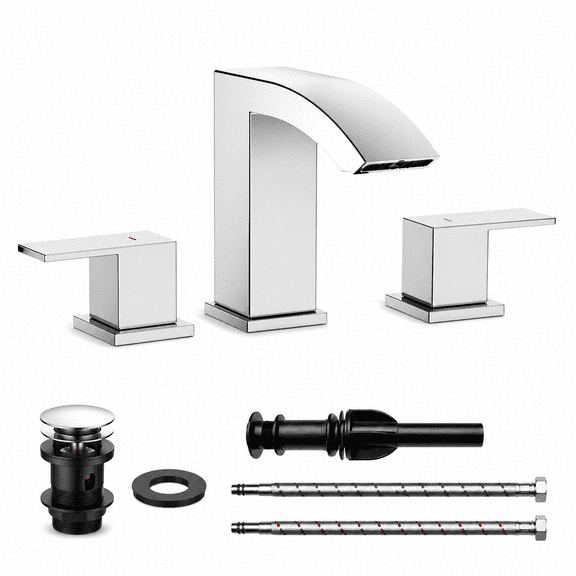 ICYBER BOOM Widespread Bathroom Faucet 3 Hole, 6-12 Inch Adjustable Chrome with Pop Up Drain, Anti-Fingerprint & Antibacterial, Copper Valve Core