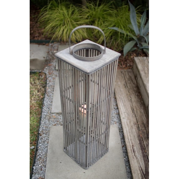 Kalalou Large Square Bamboo Lantern With Glass With Grey CLUX1118