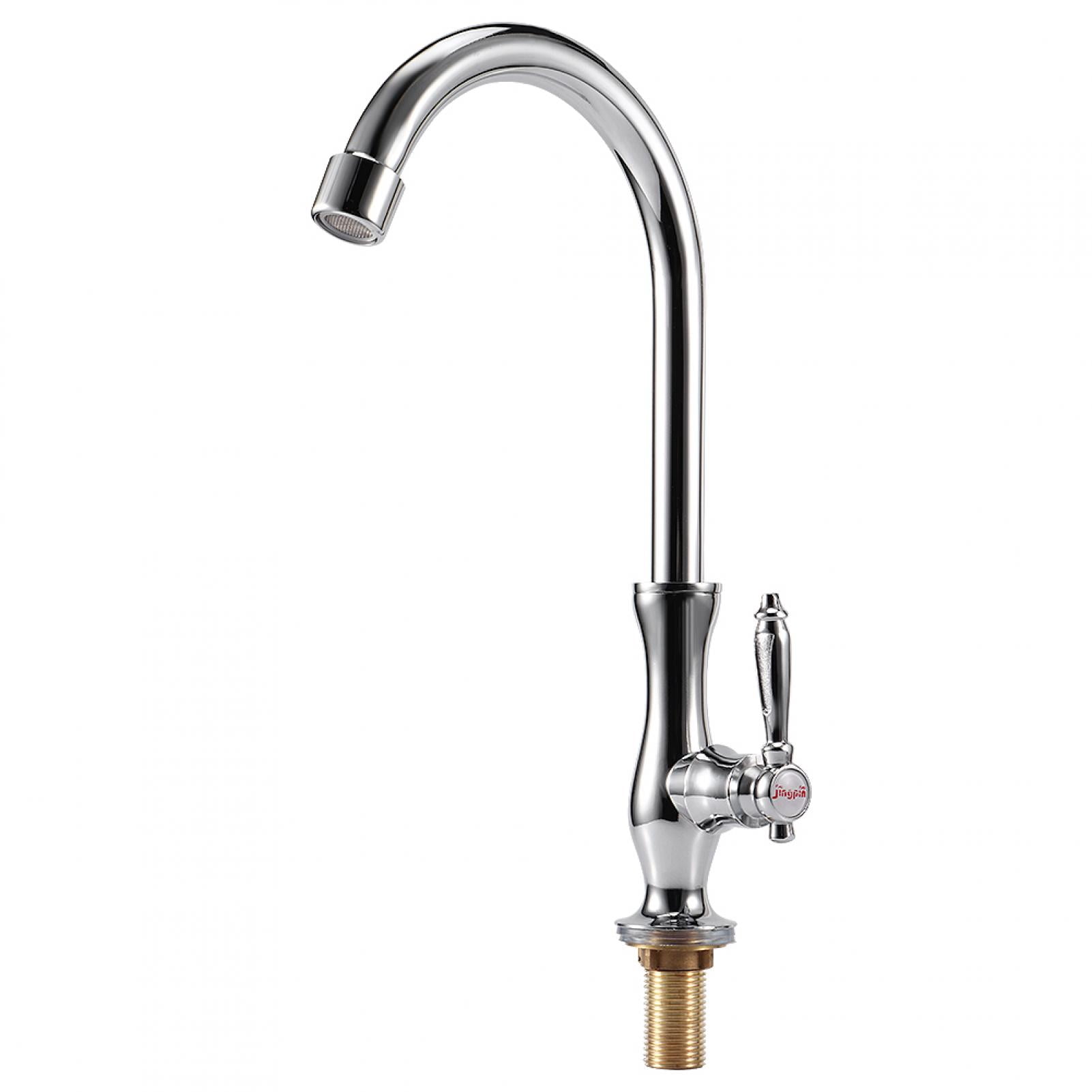 LAZIOEGR G1/2in Male Thread Silver Zinc Alloy Kitchen Faucet, Gooseneck Basin Sink Water Tap for Home Use, Easy Installation, Single Handle Faucet, 13.39 inches / 34 cm Length, Modern Silver Finish