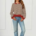 thumbnail image 5 of TKLPEHG Dressy Tops for Women Crew Neck Tops Lightweight Loose Fashion Long Sleeve Classic Striped Print Casual Pullover (Brown,S), 5 of 6