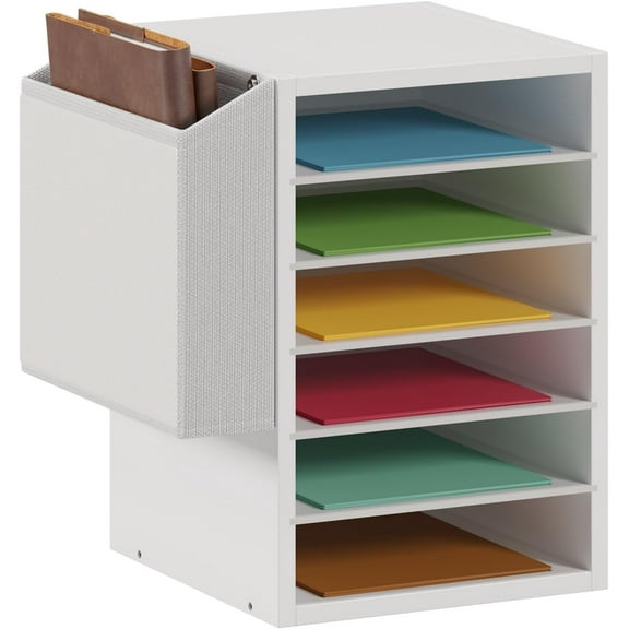 6 Tier Adjustable Countertop Mail Sorter, Mailboxes With Name Slots, Literature Organization Paper Storage Slot, Office Desk File Organizer, Wooden Desktop Mailbox for Classroom, White