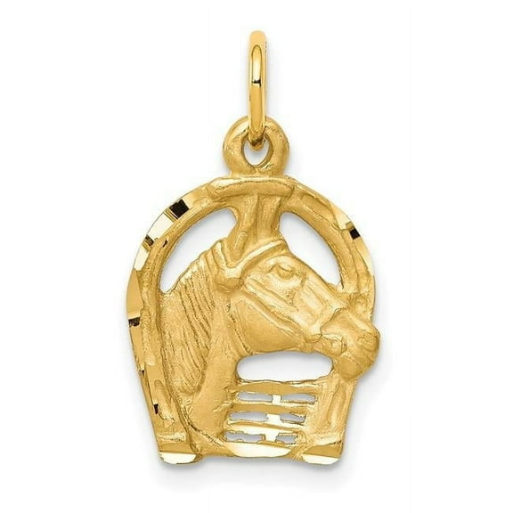 Finest Gold 10K Solid Diamond-cut Horsehead in Horseshoe Charm