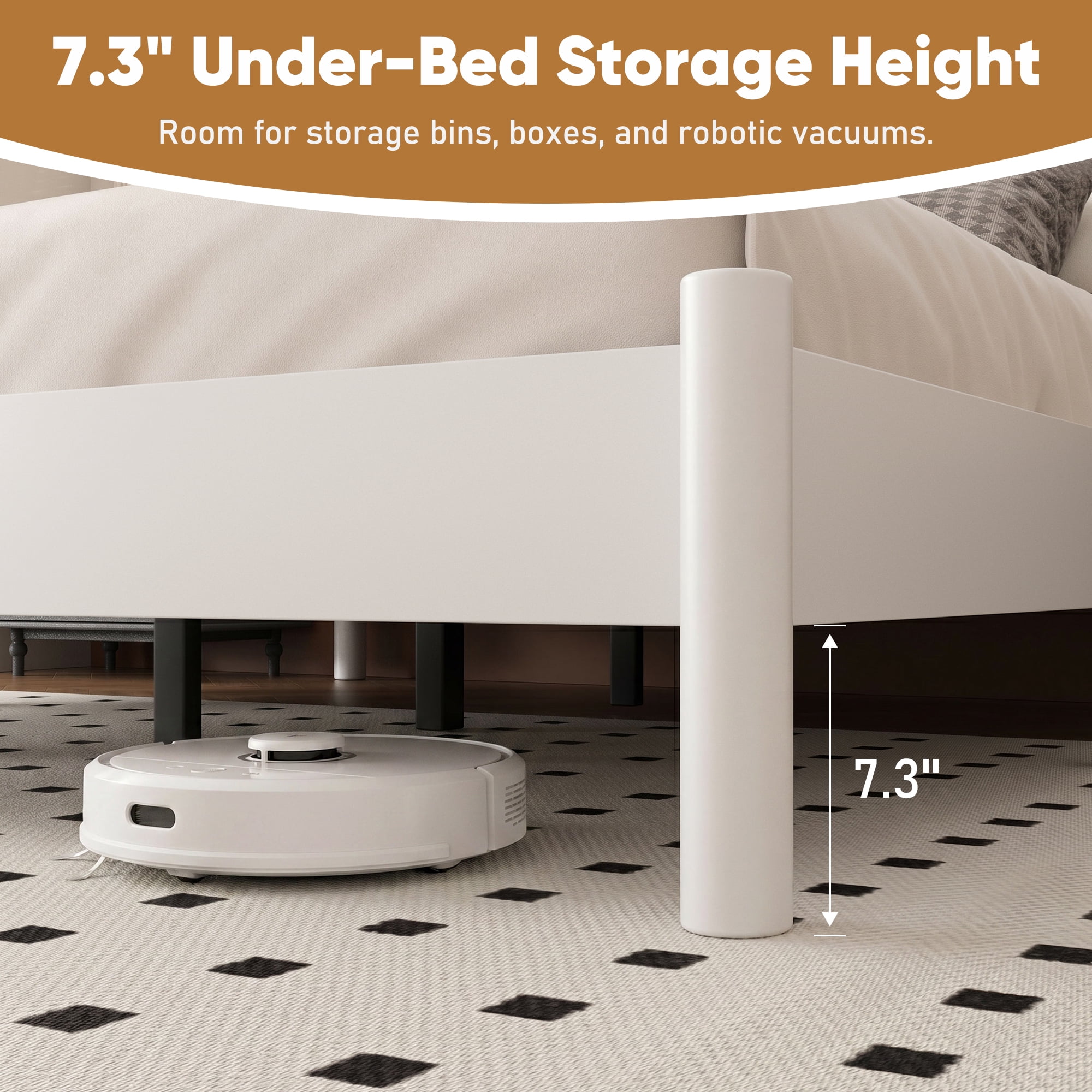Frostbloom Full Size Solid Wood Platform Bed Frame, with 7.3'' Under-bed Storage, White