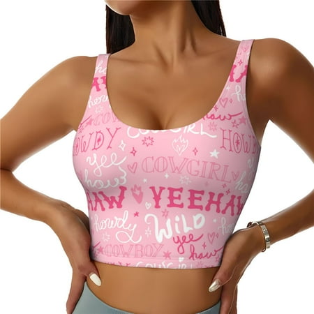 Adobk Western Cowgirl Print Sports Bras for Women Longline Workout Crop Tank Tops Padded with Built in Shelf Padded Sports Bra-XX-Large