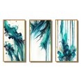 thumbnail image 2 of Designart "Turquoise Tropics - A Celebration of Joy II" Abstract Liquid Ink Framed Wall Art Set Of 3 - Blue Modern Frame Canvas Set For Living Room Decor, 2 of 6