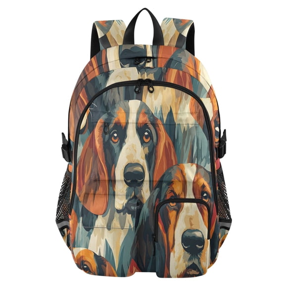 DIXRUYEE Colorful Basset Hound Pattern Backpack for School 14”Laptop Compatible with Reflective Safety Strips