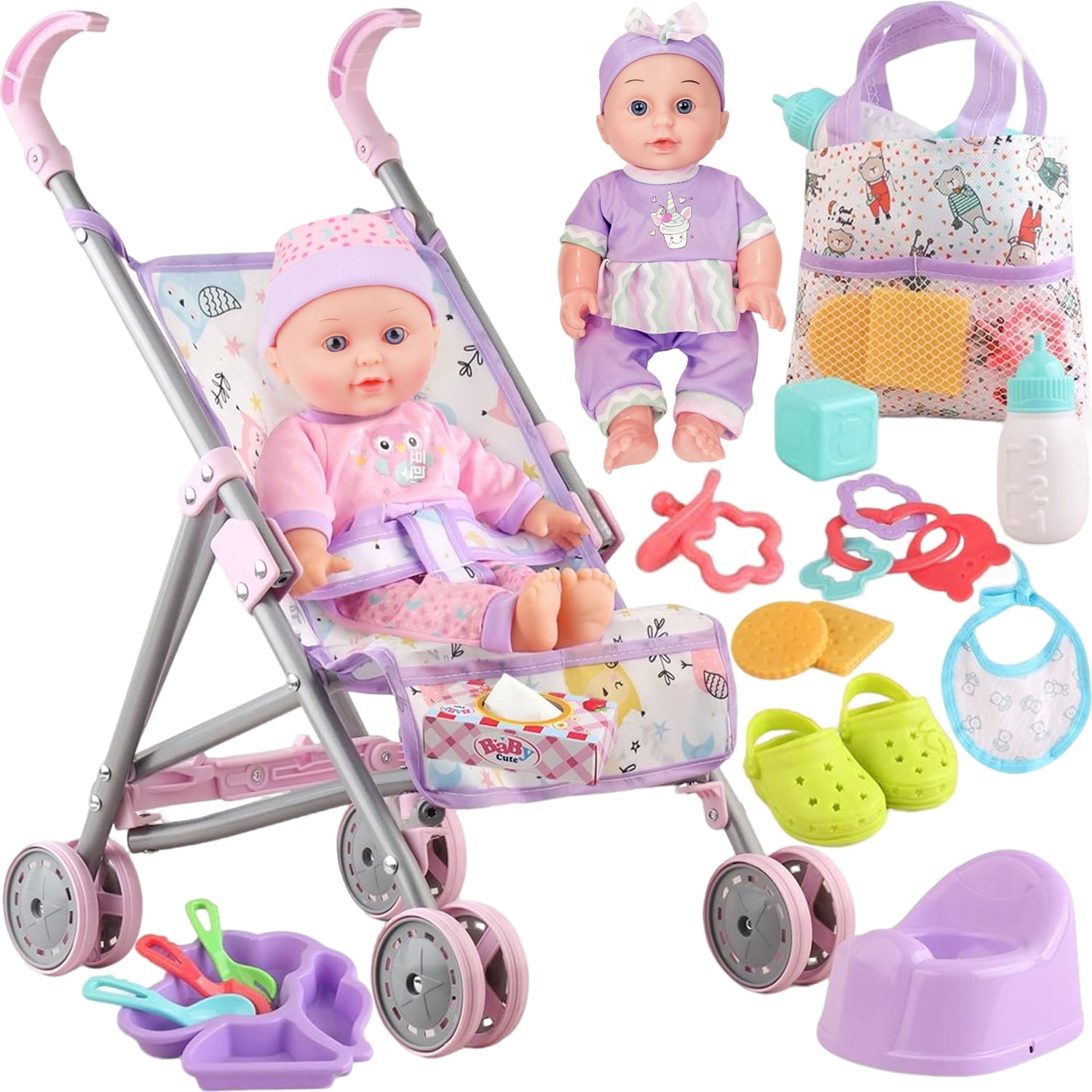American Girl Bitty Baby Doll Toy Jogger - Child's Pram with Adjustable  Handle, Shade Canopy & Rolling Wheels - Walmart.com
