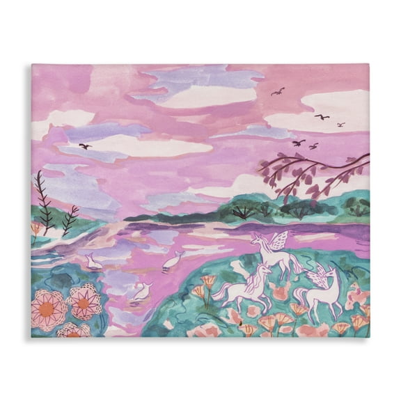 Stupell Industries Pink Whimsical Unicorns Fantasy & Sci-Fi Painting Wrapped Canvas Art Print Wall Art, 20 x 16