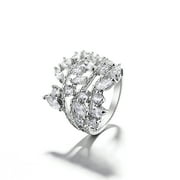 14K White Gold Plated Crystal Plated Leaf Ring Made with crystals