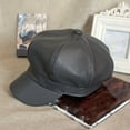 thumbnail image 2 of CoCopeaunts Newsboy Cap Plain Leather Beret Caps Men Women Vintage Artist Painter Octagonal Newsboy Hat Solid Autumn Winter Hat, 2 of 8