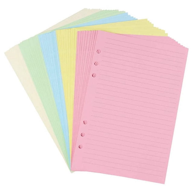 A5 Colorful 6-Hole Punched Ruled Refills Inserts for Organizer Binder, 5-Color Loose Leaf Planner Filler Paper,50 Sheets,50 Sheets x Inner page,mixed color