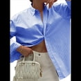 thumbnail image 3 of Camisas de Mujer con Botones, Blusas de Rayas de Larga, Blusas Casuales de Moda 2025 Azul Vaquero XL, 3 of 7