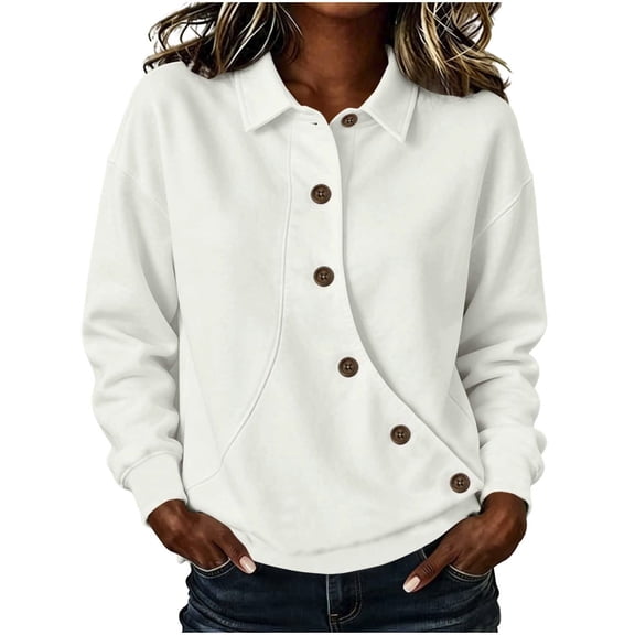 XuJwPNcy Womens Sweatshirt Lightweight Button Long Sleeve Tops Comfortable Collar Clothes Fall Fashion Outfit Clothing