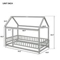 thumbnail image 5 of Twin Size Classic Floor Wooden Bed with House-Shaped Roof, Fence Guardrails and An Opening Design, Montessori Floor Bed For Boys, Girl, Teens, Adults, Playhouse Bed, Noise Free, Grey, 5 of 9