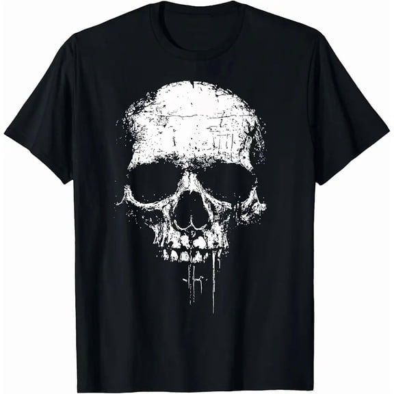 Men's Distressed Gothic Human Skull Graphic T-Shirt