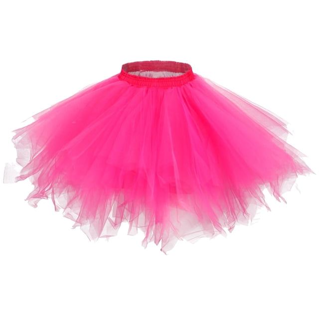 FRSASU Womens Soild Color Tutu Skirt Layered Tulle Skirt Hot Pink
