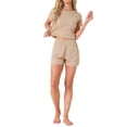thumbnail image 2 of INSPIRE CHIC Women's Pajama Sets Short Sleeve Crewneck Top with Shorts Ruffle 2 Pcs Lounge Set with Pocket M Khaki, 2 of 6