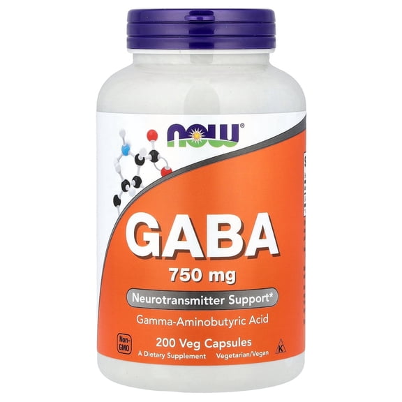 NOW Foods Supplements, GABA (Gamma-Aminobutyric Acid) 750mg, Neurotransmitter Support*, 200 Veg Capsules