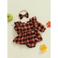 thumbnail image 3 of Suealasg Baby Girl Halloween Clothes 3 6 12 18 Months Infant Girl Long Sleeve Plaid Print Romper Dress +Headband 2Pcs Newborn Girl Halloween Outfits, 3 of 8