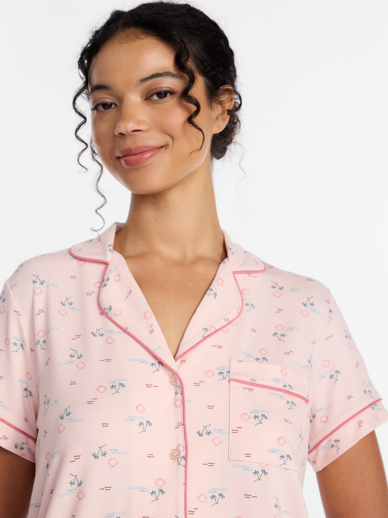 Joyspun Women's Dreamy Soft Collection Notch Collar Top and Shorts Pajama Set, 2-Piece, Sizes XS-3X