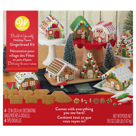 Wilton Build-it-Yourself Gingerbread Village Decorating Kit, 8-piece Party (Best Frosting For Gingerbread Houses)