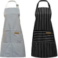 thumbnail image 4 of SHAR Grid Striped Cotton Adjustable Apron with Pockets for Cooking Gardening Painting, Chef Apron for Kitchen Restaurant Garden(Blue,), 4 of 5