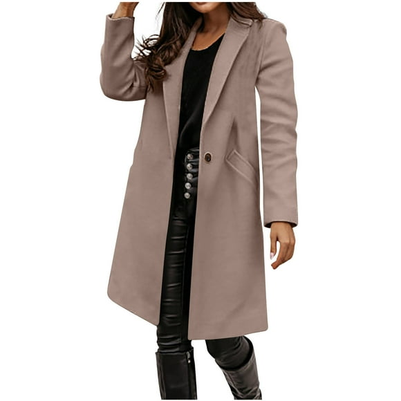 UPPADA Long Trench Coat for Women's Double-Breasted Trench Coat Classic Lapel Overcoat Slim Outerwear Waterproof Coat with Belt Buckle Gray,L