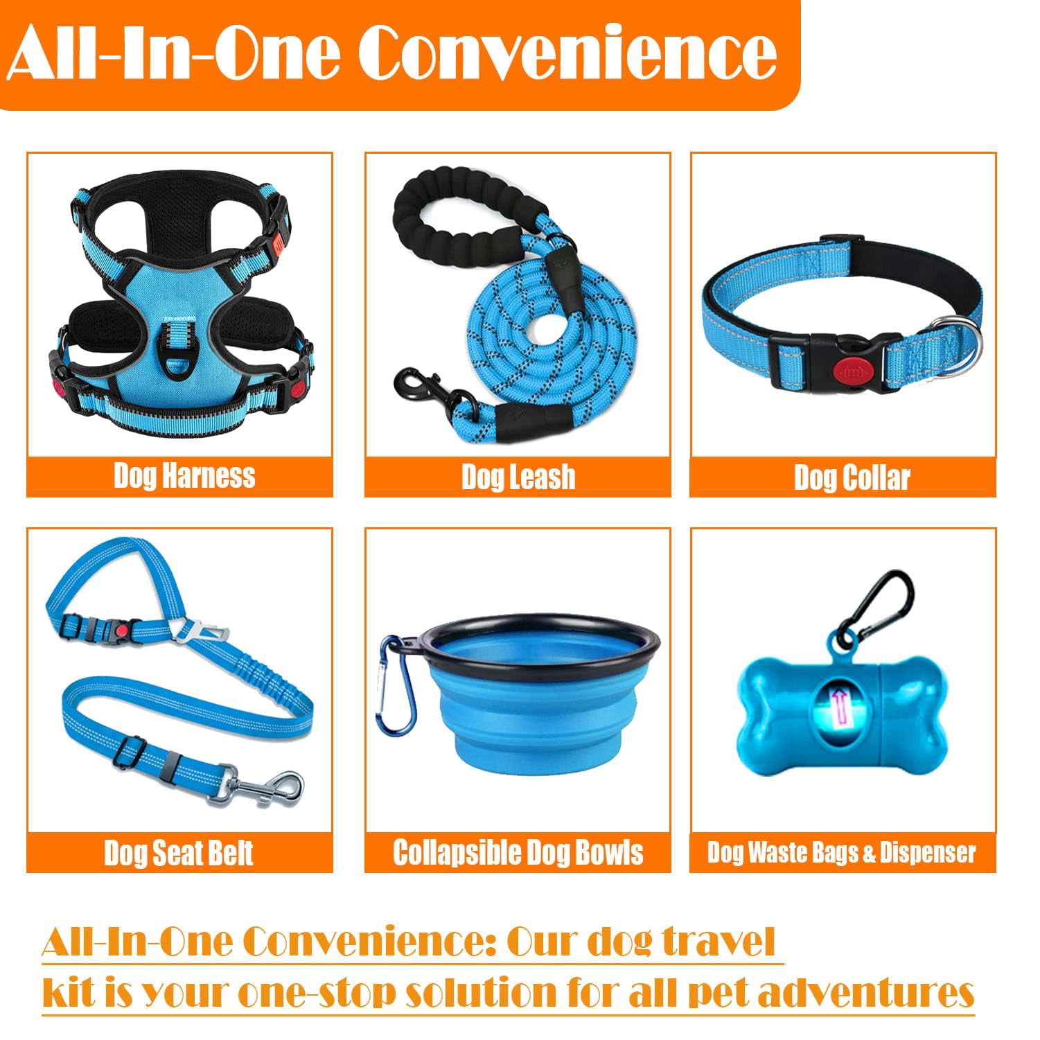 No Pull Dog Harness  Collar & Leash Set With Retractable Seat Belt Collapsible And Poop Bag Dispenser - Ideal For Walking Hiking Fits Small To Large Dogs(blue-m)