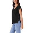 thumbnail image 4 of INSPIRAR CHIC Chaleco de Suéter de Mujer con Cuello en V, Sin Mangas, Acanalado, Con Corte Lateral, Elástico, Básico, Casual, Top de Verano XL Negro, 4 of 6