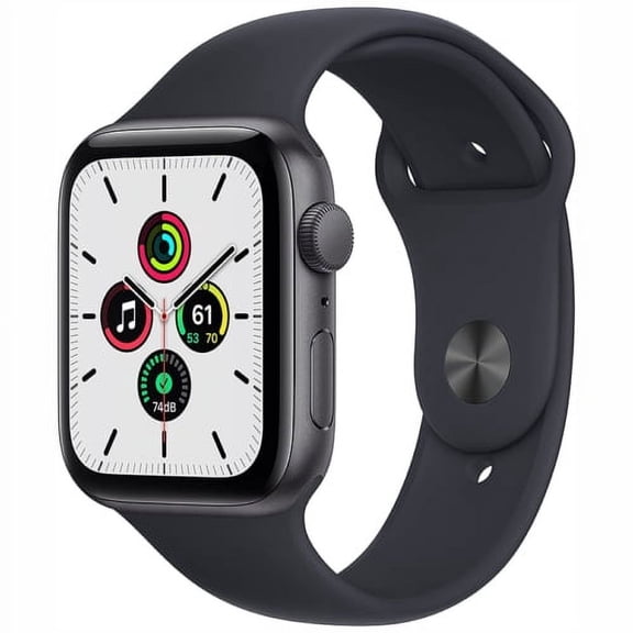 Restored Apple Watch SE 44mm GPS Aluminum Space Gray Case Black Sport Band (Refurbished)