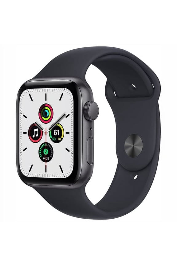 Restored Apple Watch SE 44mm GPS Aluminum Space Gray Case Black Sport Band (Refurbished)