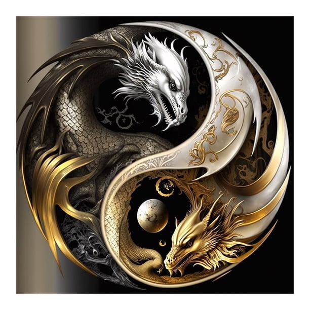 (sz3801) Diamante Doble Dragón Yin Y Yang Diagrama Serie Abstracta Diamante Resina 30*30CM