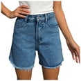 thumbnail image 5 of felwors Women's High Waist Beige Denim Shorts 2026 Trendy Raw Hem Stretchy Casual Shorts for Daily Vacation Wear（Sky Blue， M）, 5 of 7
