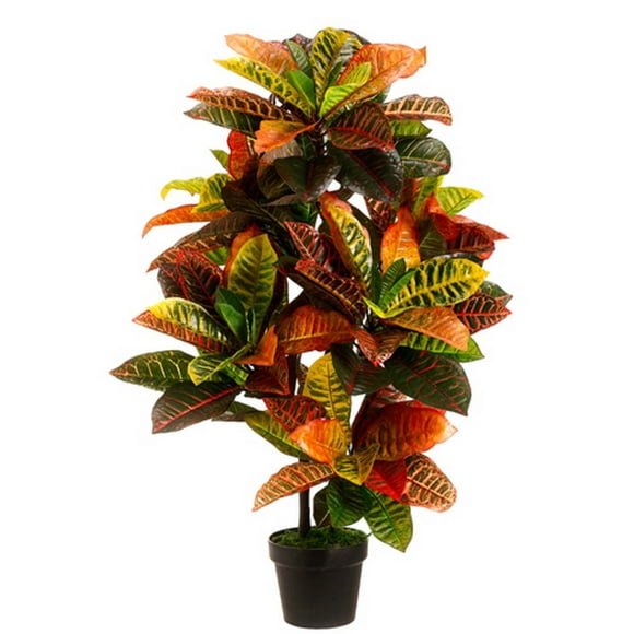 One 3 Foot Indoor Outdoor Artificial Croton Palm Tree Bush UV Rated Potted Plant