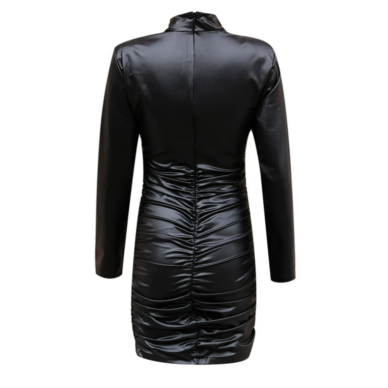 Honhuzh Women Summer Dresses 2025, Bodycorn Dress Casual Solid Long Sleeve Mini Dress Faux Leather Honhuzh Women Summer Dresses 2025, Bodycorn Dress Casual Solid Long Sleeve Mini Dress Faux Leather