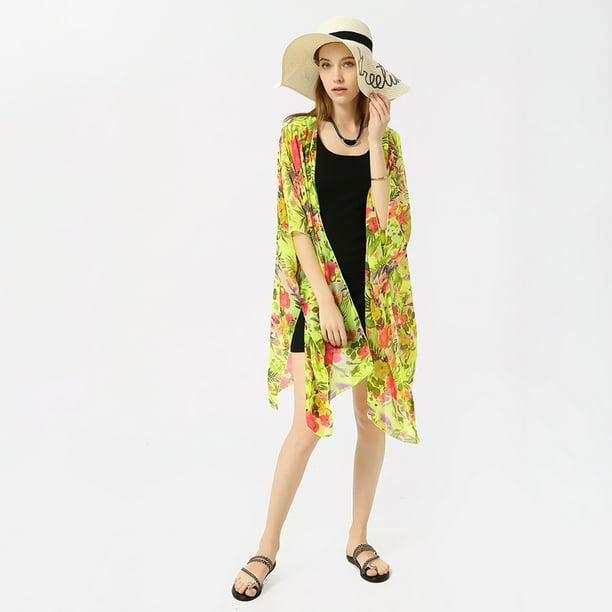 Cardigan Kimono para mujer ropa de pya suelta sin mangas blusas de pya con cubierta de traje de bano para fiesta de viaje de Yellow Amarillo Soledad Cardigan tipo kimono de