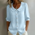 thumbnail image 2 of longantii Women's Vintage Peter Pan Collar Shirt Dressy Casual Button Down Shirts 3/4 Sleeve Loose Fit Womens Work Tops Summer Business Outfits 2026 Light Blue XXL, 2 of 6