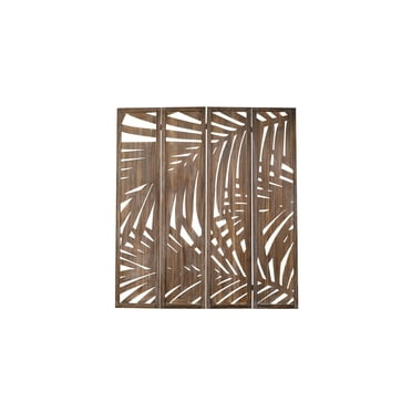Proman Products Palm Spring 4 -panel Folding Screen, Natural Wood with Torch Carbon Finish, 60" W x 67" H x 1" D