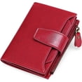 thumbnail image 1 of Cartera pequeña de mujer roja de piel auténtica con bloqueo compacto Cartera pequeña para mujer, 1 of 5