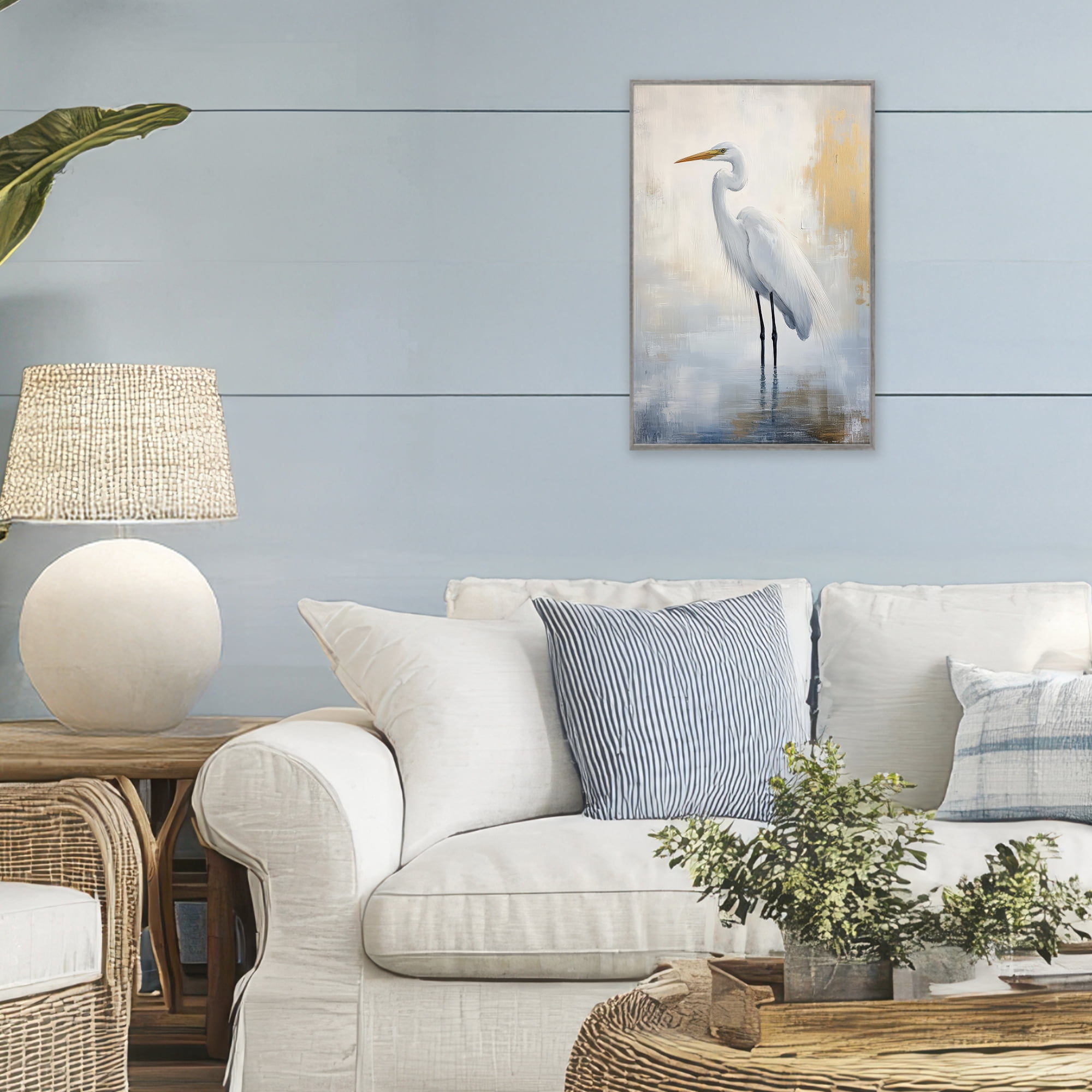 Stupell Industries Distressed Egret with Misty Reflection Gray Framed Giclee Art, design by Petal Prints Design