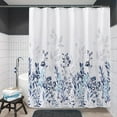 thumbnail image 4 of Blue and Grey Shower Curtain, Watercolor Floral Bathroom Curtain Teal and White 72×72 inches, 4 of 6