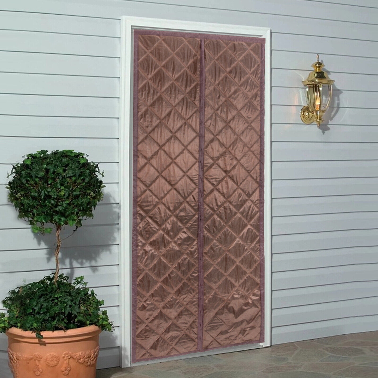 Waterproof  Magnetic Thermal Insulated Door Curtain Winter Doorway Cover 38x84in Coffee Color