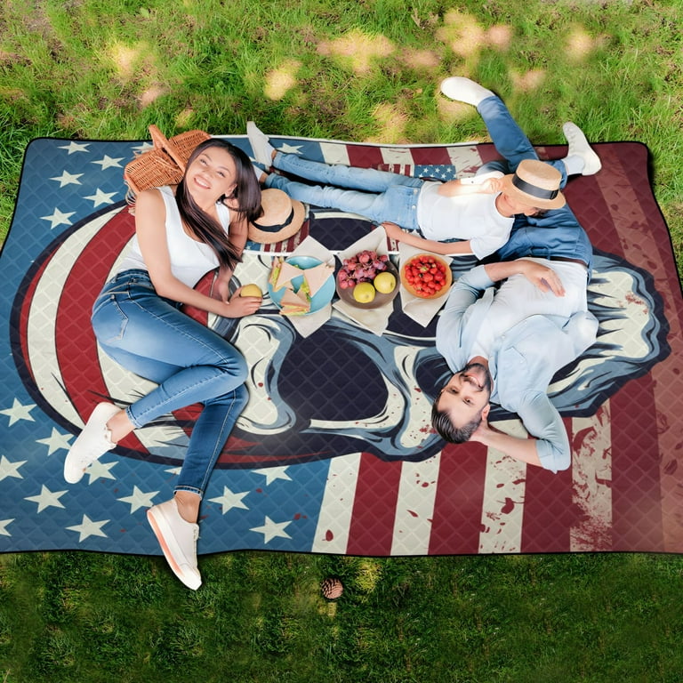 Extra Large American Flag Picnic Blanket - 79x79 Inch Waterproof & Sandproof, Portable Outdoor Mat For Beach, Camping, Park