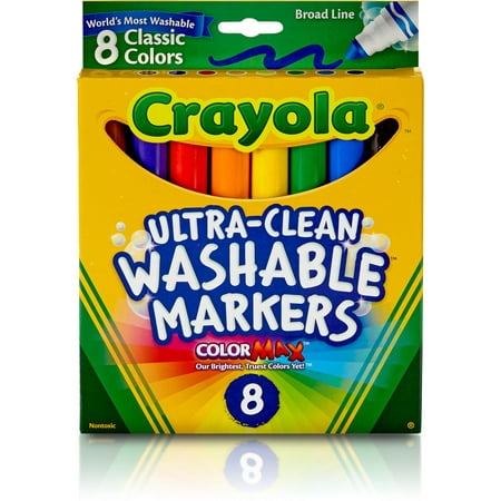 Crayola Washable Markers, Broad Line, Classic Colors, 8