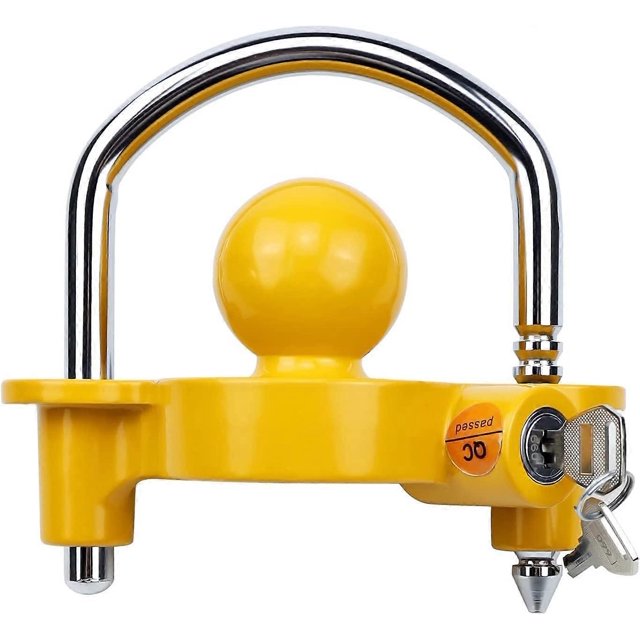KAIYANG Cerradura de bola de remolque ajustable universal para remolque de 50 mm, 1-7/8, 2, 2-5/16, incluye 2 llaves, color amarillo