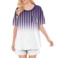 thumbnail image 6 of Miluxas Womens 2 Piece Lounge Set Striped Summer Casual Oversized Shirts Biker Shorts Matching Airport Travel Outfit Clothes Purple M(M), 6 of 7