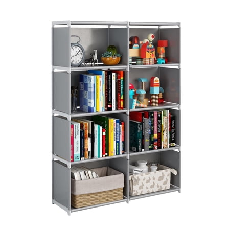 JIUYOTREE 5-Tiers Closet Storage Organizer with Fabric Cloth at Back，Double Row Modular Cubes Bookshelf,Living Room,Study Room,Bedroom,Grey C33