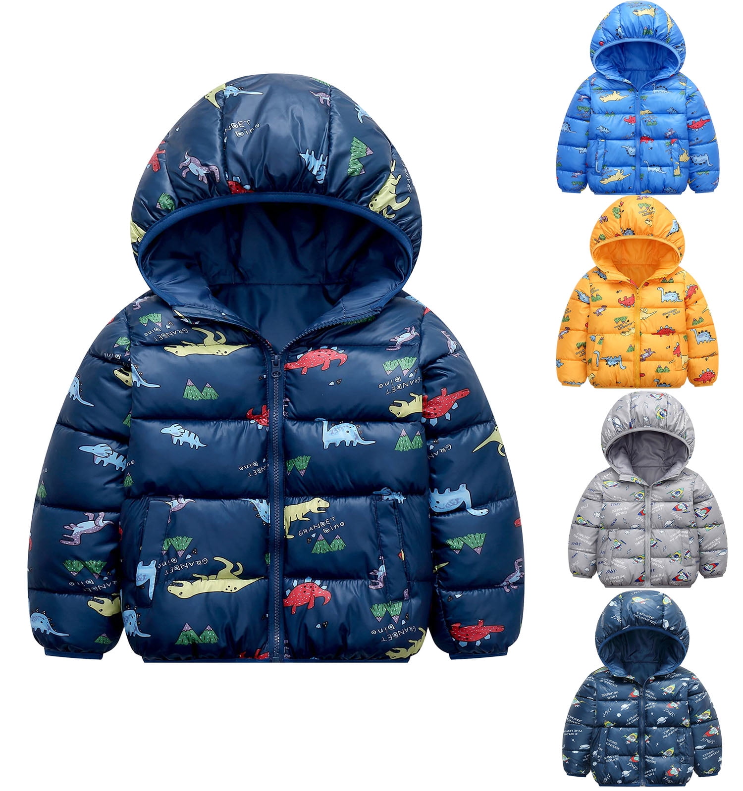 16T Baby Boys Dinosaur Winter Coats Hoods Light Puffer Down Jacket