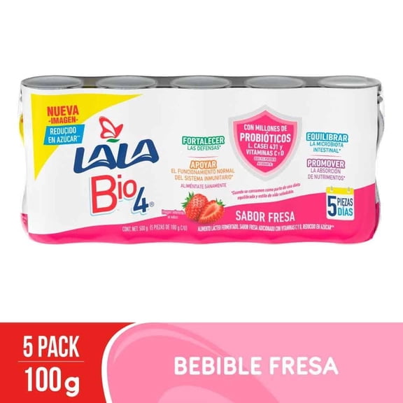 Alimento lácteo fermentado Lala Bio 4 fresa 5 pzas 100 g c/u